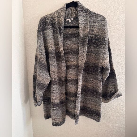 Muse Sweaters - Muse Gray Cardigan with Ombré Stripes and Plush Texture